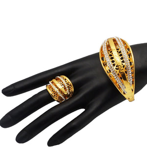 Rhinestone Gold Plated Bracelet and Ring