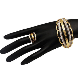 Rhinestone Gold Plated Bracelet and Ring