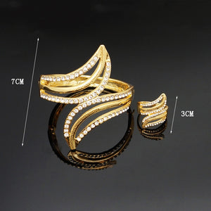 Rhinestone Gold Plated Bracelet and Ring