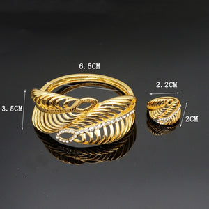 Rhinestone Gold Plated Bracelet and Ring
