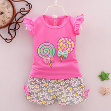 Load image into Gallery viewer, 2pc Baby and Toddlers Candy Print T-Shirt and Floral Shorts
