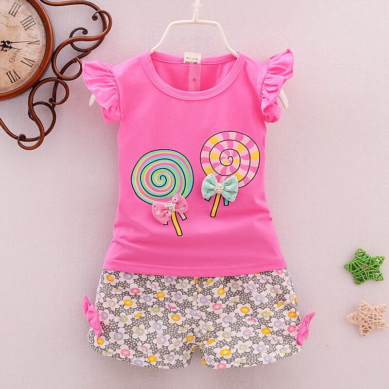 2pc Baby and Toddlers Candy Print T-Shirt and Floral Shorts