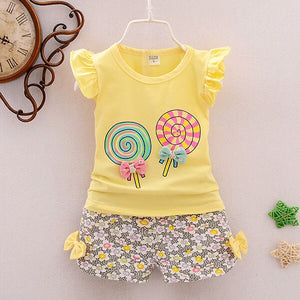 2pc Baby and Toddlers Candy Print T-Shirt and Floral Shorts