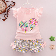 Load image into Gallery viewer, 2pc Baby and Toddlers Candy Print T-Shirt and Floral Shorts
