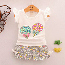Load image into Gallery viewer, 2pc Baby and Toddlers Candy Print T-Shirt and Floral Shorts
