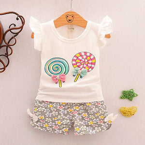 2pc Baby and Toddlers Candy Print T-Shirt and Floral Shorts