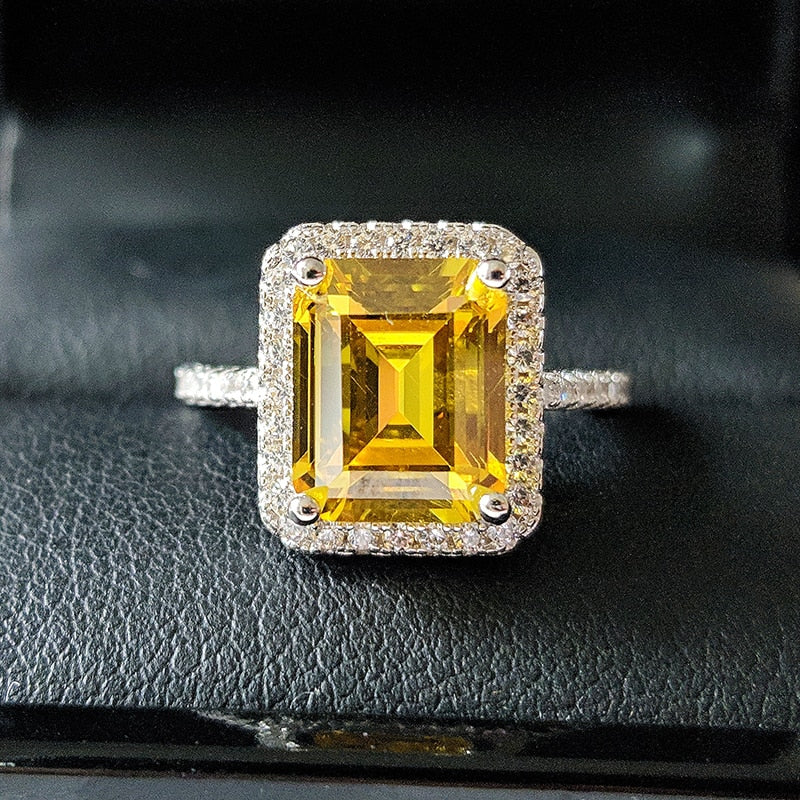 Etoilier 925 Sterling Silver Zircon Ring, Asscher Cut Simulation Yello –  etoilier