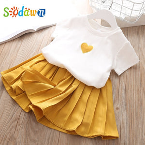 2pc Baby and Toddlers Cute Heart Print Blouse and Skirt
