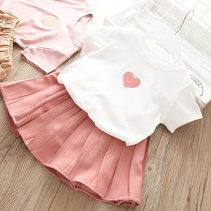 2pc Baby and Toddlers Cute Heart Print Blouse and Skirt