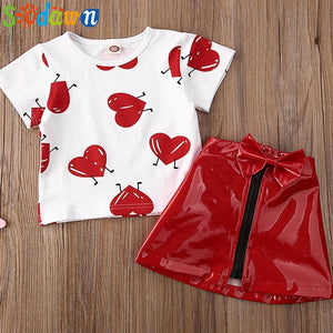 2pc Baby and Toddlers Cute Heart Print Blouse and Skirt