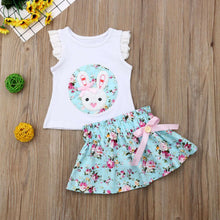 Load image into Gallery viewer, 2pc Baby and Toddlers Sleeveless Rabbit Blouse and Floral Skirt
