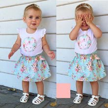Load image into Gallery viewer, 2pc Baby and Toddlers Sleeveless Rabbit Blouse and Floral Skirt
