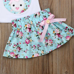 2pc Baby and Toddlers Sleeveless Rabbit Blouse and Floral Skirt