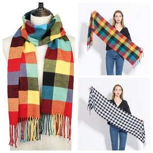 Plaid Cashmere Scarf Shawl and Wrap-around