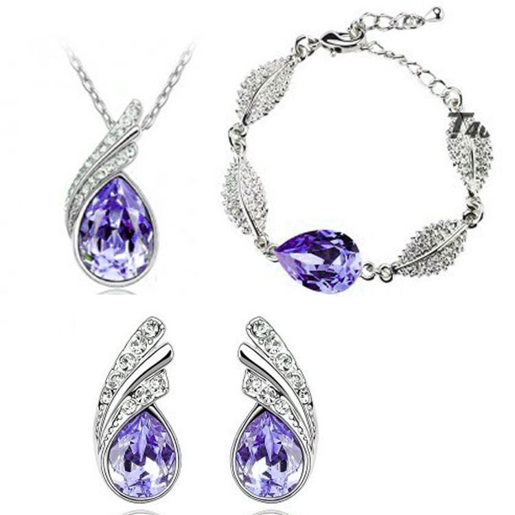 Crystal Pendant Necklace Bracelet and Earrings