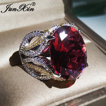 Load image into Gallery viewer, Red Stone Crystal Zircon Oval Ring
