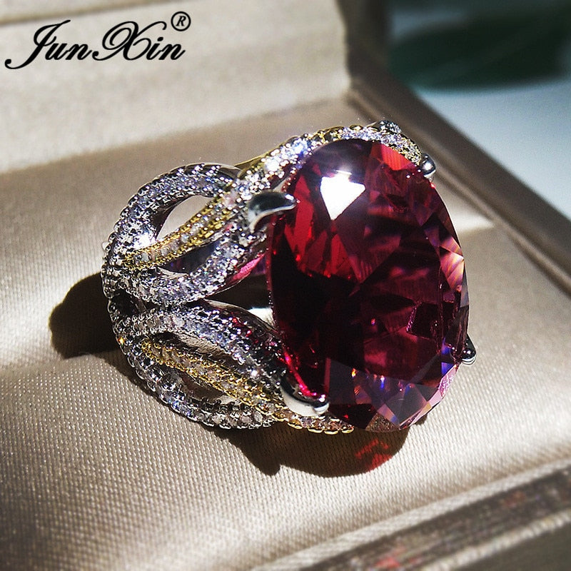 Red Stone Crystal Zircon Oval Ring