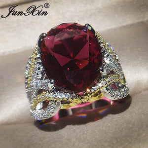 Red Stone Crystal Zircon Oval Ring