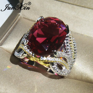 Red Stone Crystal Zircon Oval Ring