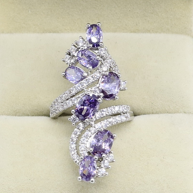 White Topaz Purple Amethyst Sterling Silver Ring
