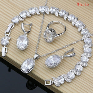 Sterling Silver Crystal Zircon Pendant Necklace Bracelet Earrings and Ring