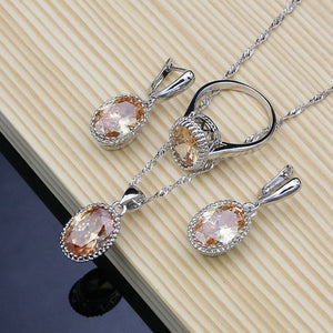 Sterling Silver Crystal Zircon Pendant Necklace Bracelet Earrings and Ring