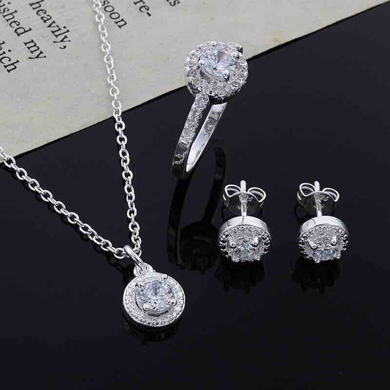 Crystal Pendant Necklace Earrings and Ring