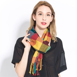 Plaid Cashmere Scarf Shawl and Wrap-around