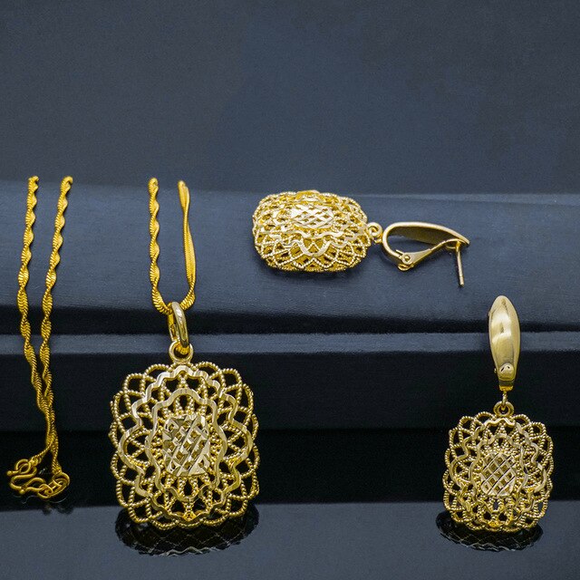 Square Pendant Necklace and Earrings