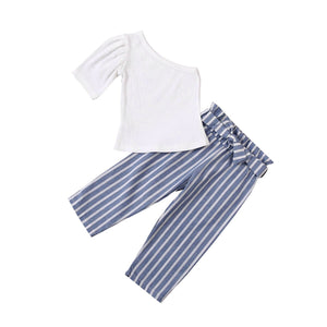 2pc Toddlers One Shoulder Blouse and Striped Pants