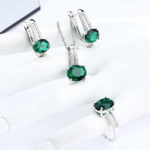 Green CZ Silver Pendant Necklace Bracelets Earrings and Ring