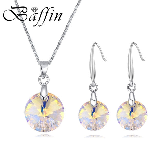 Crystal Pendant Necklace and Drop Earrings