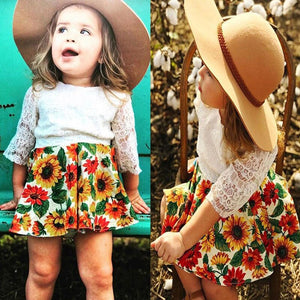 Baby and Toddlers Long Sleeve Lace Blouse and Sunflower Print Skirt